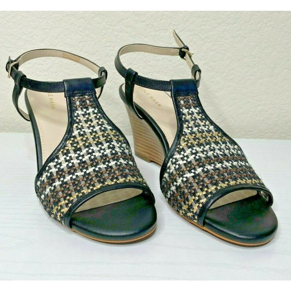 COLE HAAN Black Open Toe Woven Wedge Womens Sz 6.5 B W13619